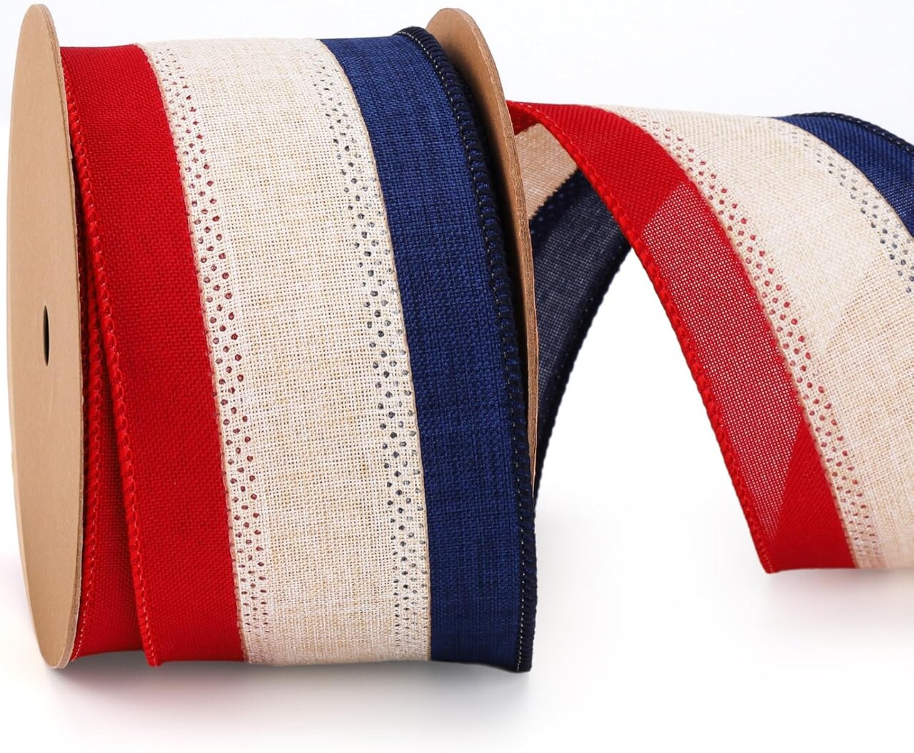 Patriotic Wired Ribbon 2.5" x 10 Yards – Vintage Red, White & Blue Burlap Ribbon for 4th of July, Independence Day, Memorial Day & 250th Anniversary Wreaths
